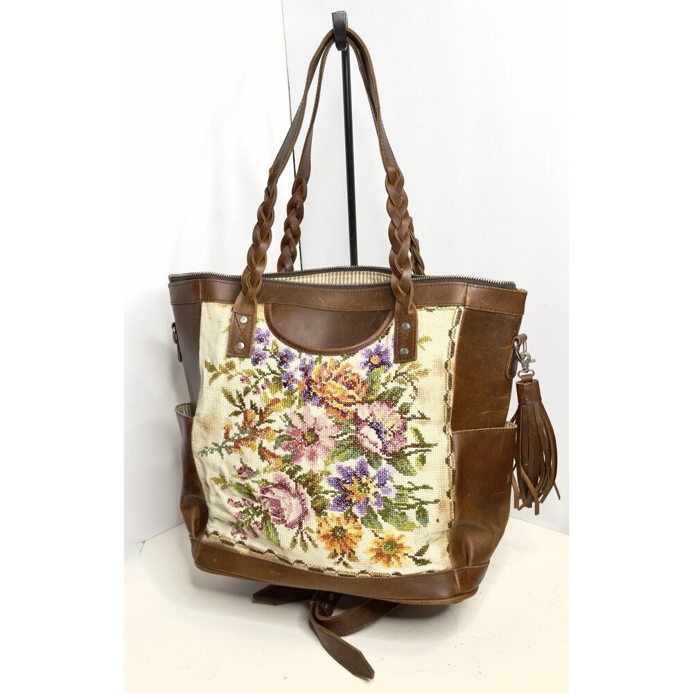 Brown Full Grain Leather & Cross Stitch Convertible BACKPACK, Authentic Bag